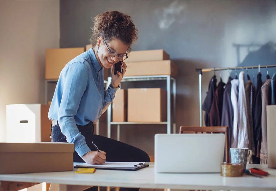 woman on phone about buying a business